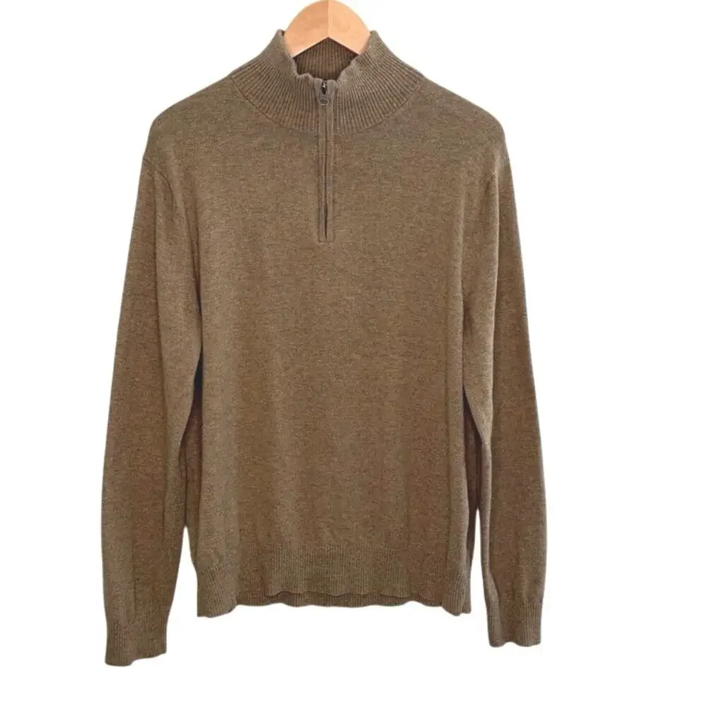 J. Crew men’s merino wool cotton blend 1/4 zip size large brown